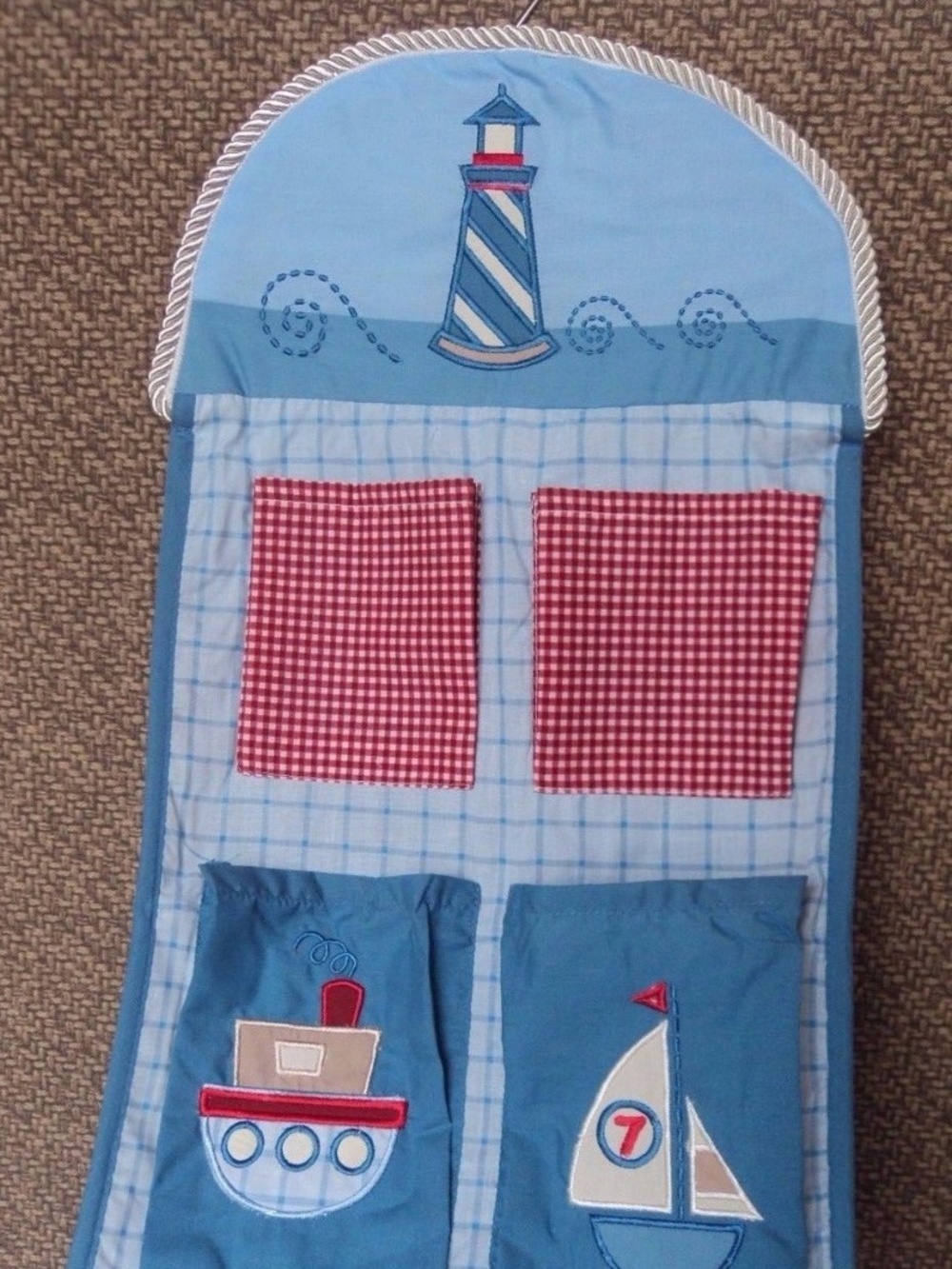 Wamsutta Yacht Club Baby Diaper Stacker Holder Sailboat Blue Nautical Hangs NEW